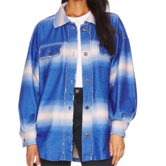 Free People Printed Ruby Jacket Shacket Deep Sea Blue Combo Size Small NWT - Picture 1 of 12